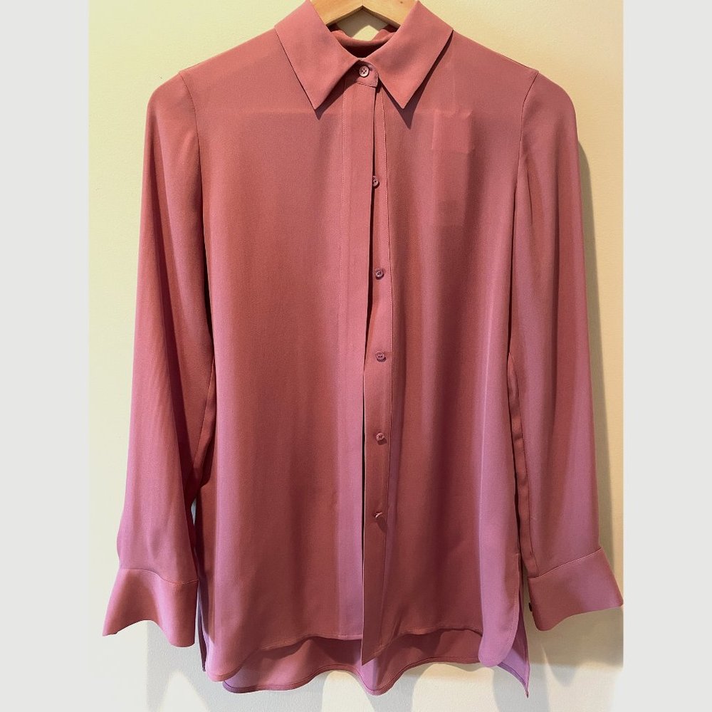 Vince- NWT Long Sleeve Pink Rose Women's Shirt, 100% Silk Size 0